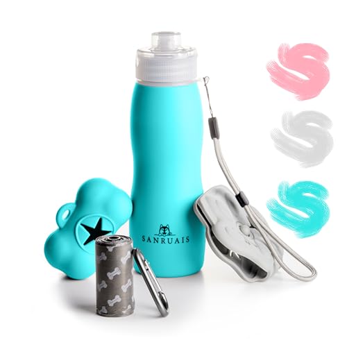 SANRUAIS Botella Pipi Perros Silicona (400ml), Botella Pipi Perros Calle, Botella Limpia Pipi Perro con tapón antigoteo y fácil de Transportar. Accesorios para Perros (Azul)