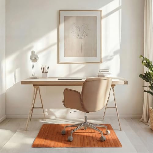 Image of Leinuosen 36 inch x 48 inch Office Bamboo Chairmat for Carpet Floor Mat Highly Premium Quality Anti-Slip Office & Home Floor Protector Low Pile Carpet Chair Mat, 5mm Thick(Without Lip, Walnut Wood)