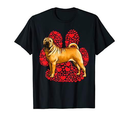 Chinese Shar-Pei Valentines Day Dog Love Paw T-Shirt, Black