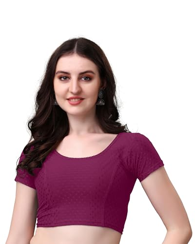 Image of Mogsa Stylish Cotton Saree Blouse for Women | Soft Dobby Stretch Fabric | Round Neck | Stitched Blouse for Party, Casual & Festive Use