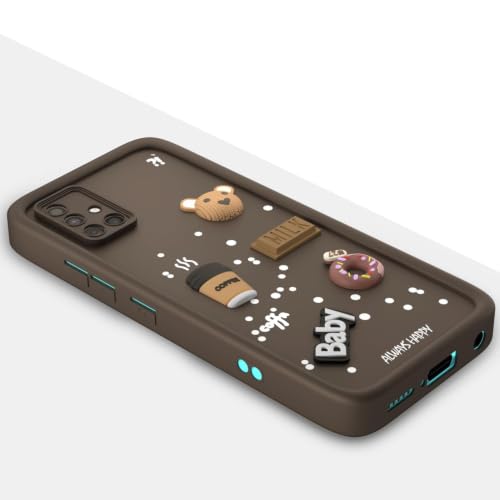 Image of Bintage Back Cover Compatible for Samsung Galaxy A51 | Cute 3D Taddy Ball Bear Milk Cake Coffee Silicon Case Full Body & Camera Protection - Brown