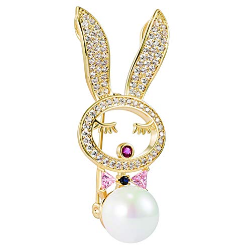 KAMILLE Rhinestone Brooch Pins for Women  Cute Animal Brooch Pins for Crafts, Enamel Pin Pearl Bee Brooch for Party, Wedding and Daily Use (Lovely Rabbit)