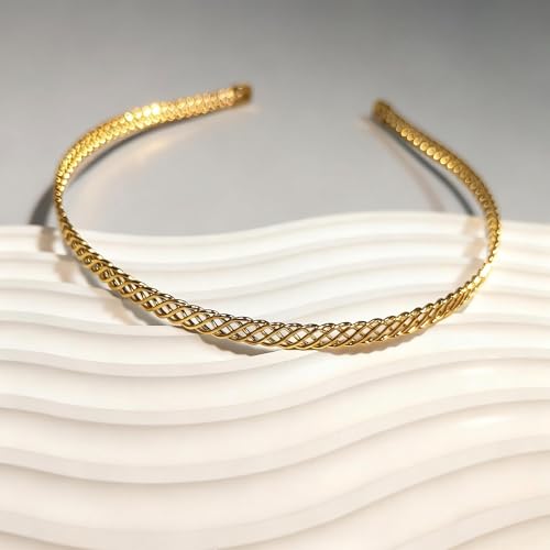 FANSSYA Woven Metal Headband for Women | Sparkling Mesh Hair Accessory in Gold | Lightweight Aluminum Alloy for Parties & Special Occasions