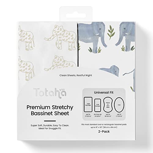 Totaha Premium Stretchy Bassinet Cradle Sheets (2-Pack) -Hypoallergenic, Silky Comfort, Buttery Soft, Calming Effect, All-Season Jersey-Knit Sheets,32 X 16 X 3''(Belgian & Blue Painted Elephant) #TOP9