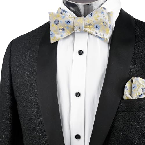 Image of Alizeal Mens 2pcs Floral Pattern Bow Tie Set | Self-tied Pocket Square Colorful Perfect for Weddings Proms Business