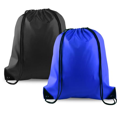 KUUQA 2 Pcs Drawstring Backpack Bags Bulk Sports Cinch Sack String Backpack Storage Bags for Gym Traveling?Black, Blue?