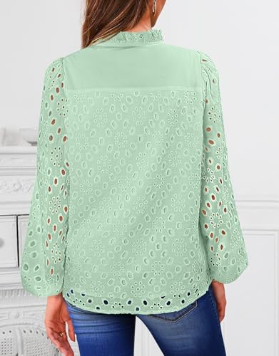 BETTE BOUTIK Women's Long Short Sleeve Tops 2025 Dressy Casual Button Hollow Out Lace Embroidered Blouses Shirts