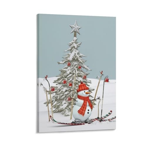 Tableau cadre ski et sapin de Noël en impression haute définition