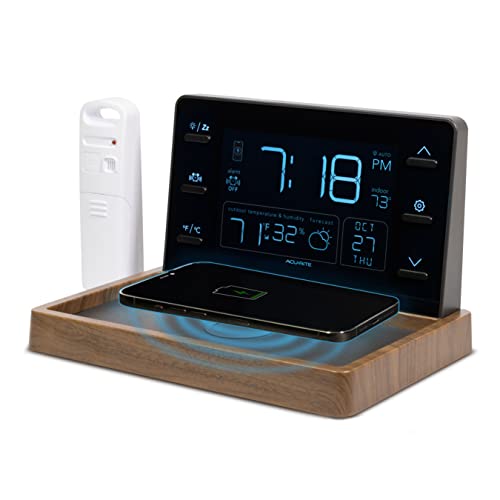 AcuRite Weather Valet with Qi-Certified Wireless Charging Pad, Auto-Dimming LCD Screen, Alarm Clock, Hyperlocal Forecast, Outdoor Temperature and Humidity Measurements, Indoor Temperature Reading
