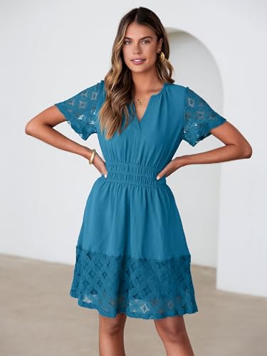 Image of Simplee Womens Boho Summer Dresses Casual Wedding Guest V Neck Short Sleeve Empire Waist A Line Tiered Mini Dress