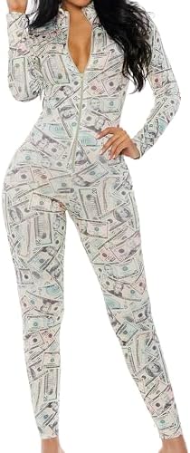 Forplay Damen-Catsuit mit Geldaufdruck und Reißverschluss - Elfenbein - Medium/Large