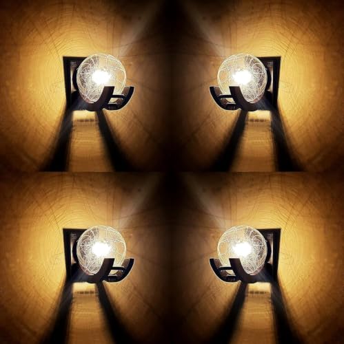Image of GreyWings Wooden & Glass Wall Light for Home, Brown & Transparent Antique Decorative Wall Lamp with E27 Holder, Wall Light Bulb Not Included, Pack of 4