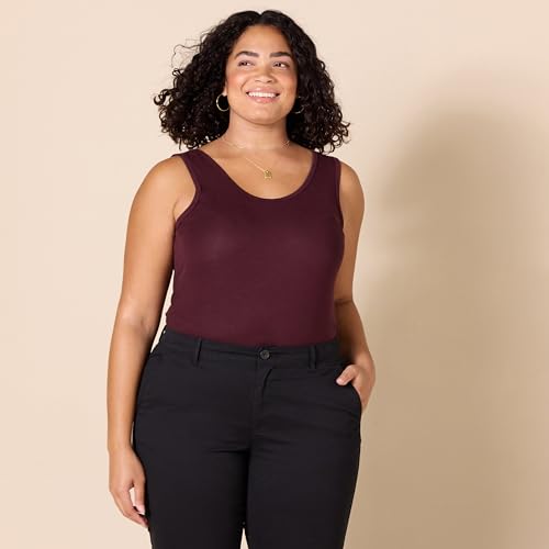 Image of Amazon Essentials Women's Slim-Fit Ribbed Scoop Neck Tank Tops, Pack of 2