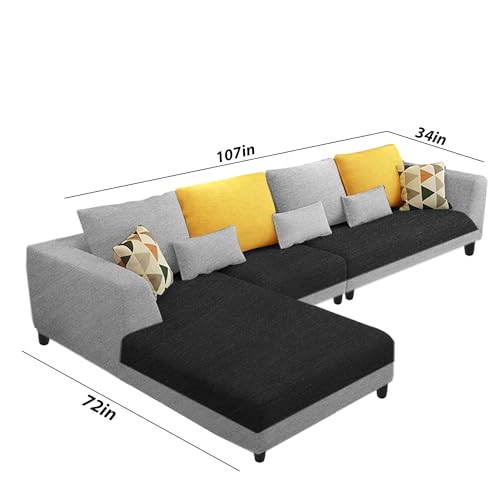 Image of Galib LHS 6 Seater L Shape Sofa Set for Living Room (Black Grey Fabric) Premium Fabric Sofa