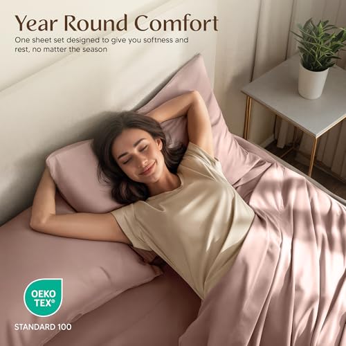 Image of Utopia Bedding Queen Size Sheet Set - 4 Piece Bed Sheets, Soft and Breathable Microfiber, Includes 1 Fitted Sheet, 1 Flat Sheet and 2 Pillowcases - Oeko Tex (Blush Pink)