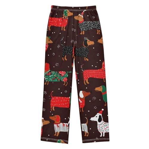 ZZXXB Dachshund with Xmas Hats Boys Long Pants Soft Trousers Elastic Waist Kids Lounge Bottoms with Pockets S-XL