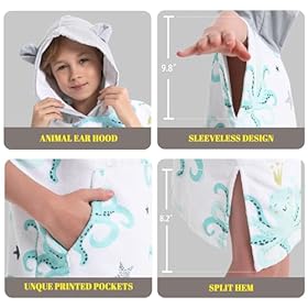 Rainleaf Surf Poncho Kids Changing Towel Quick Dry Pool Swim Beach Towel with Hood and Front Pocket Warm and Soft Microfiber Robe Towel-Octopus-S(19"X29") 412 88K8rsL. SS280