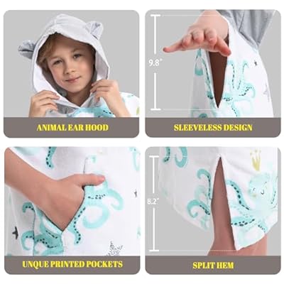 Rainleaf Surf Poncho Kids Changing Towel Quick Dry Pool Swim Beach Towel with Hood and Front Pocket Warm and Soft Microfiber Robe Towel-Octopus-S(19"X29") 412 88K8rsL. SS400