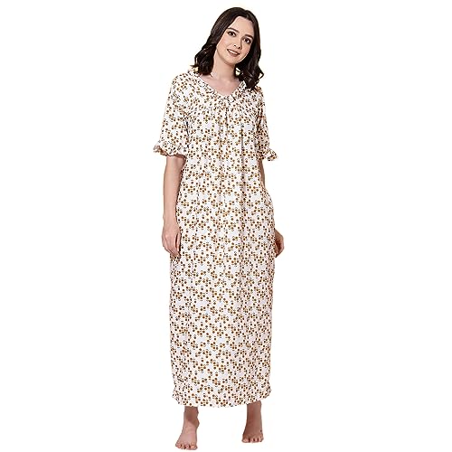 Image of OOMPH! Cotton Blend Nighty for Women's | Night Gown | Nighty | Nightdress | Maxi Dress | Sleepwear | Gown for Women | Nighties | Sleepwear