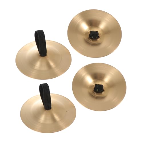 JEWEDECO 2sets Finger Instrument for Boys and Girls Copper Belly Dancing Cymbals Strap for Dance and Party Atmosphere 4pcs*2