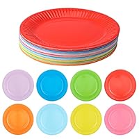 RosewineC 40 Packs 7\" Colorful Party Paper Plates,Classic Assorted Color Round All Occasion Paper Dinner Plates Birthday Party Supplies