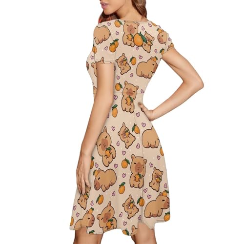 Image of AFPANQZ Womens Casual Summer Lightweight Vintage Dress Short Sleeve Midi Dress Knee-Long Luxury Formal Dress