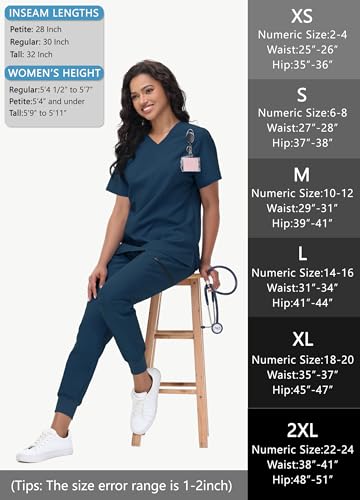 Image of MIVEI High Waisted Jogger Style Scrub Pants for Women - 8 Pockets Medical Bottoms Tapered Yoga Waistband Ribbed Ankle Cuffs