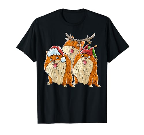 Pomeranian Santa Claus Elf Reno Navidad Perros X-Mas Camiseta