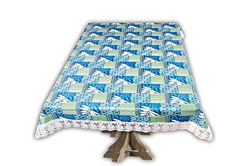 Image of The Furnishing Tree Waterproof PVC Rectangle Shaped Center Table Cover WxL 40x60 inches Surface Pattern Blue with White Border lace