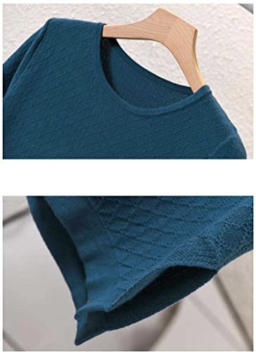Image of Womens Short Sleeve Sweaters Tops Summer Thin Pullover Cotton Knit Shirt Crew Neck Lightweight Pointelle Blouse