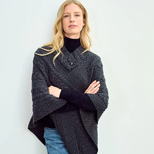 Image of Aran Woollen Mills Ladies Cable Knit Poncho With Buttons