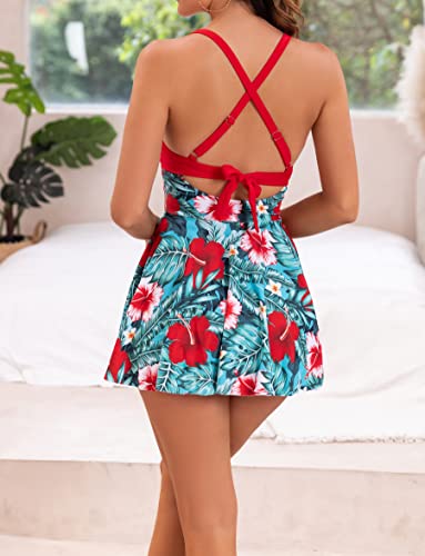 Image of B2prity Women Cutout One Piece Skirt Swimsuit V Neck Wrap Tie Back Swimdress Tummy Control Bathing Suits Slimming Swimwear