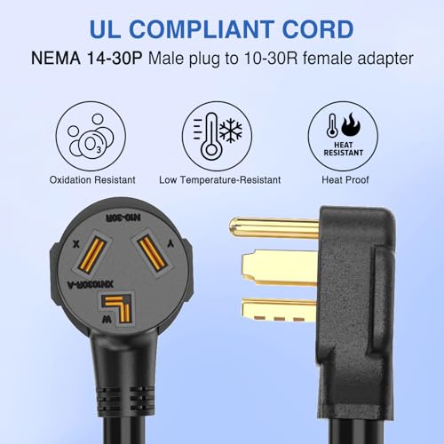 Image of Nilight EV Dryer Adapter Cord 30 Amp to 30Amp 4 Prong 125V /250V 7500 Watt Pure Copper Dryers New Outlet Old Plug Conversion Heavy Duty 10 Gauge Wires 14-30P 10-30R 30M /30F