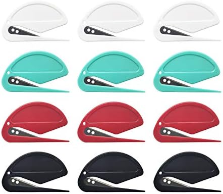 12 Pcs Letter Opener Slitter for Letter Openers with Blade for Envelope, Package, Paper Cut, Safe Mail Opener, Letter Opener Envelope Slitter, red, Green, Black and White