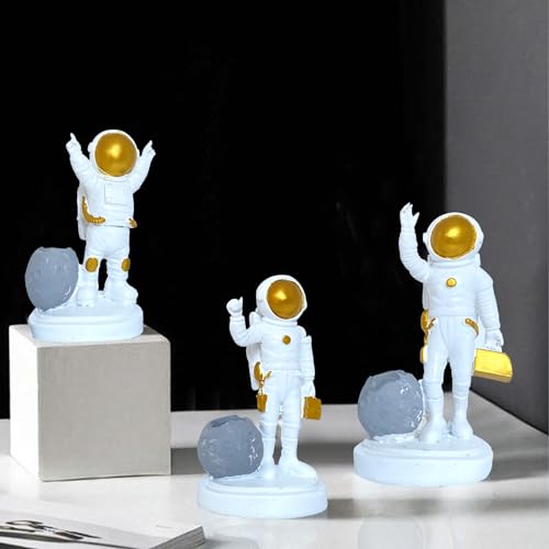 Image of Xtore 3 pcs Astronaut Statues for Home Decor (Pack of 3, White & Golden)