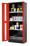 asecos Chemikalienschrank Systema CS-83G, Korpus anthrazit, rot, 3 Einlegeböden und Bodenwanne