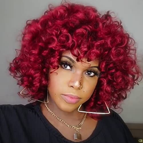 Red Curly Wigs for Black Women Andromeda Soft Short Kinky Curly Wig with Bangs Womens Fluffy Curls Wigs Loose Curly African American Costume Cosplay Half Wigs ï¼ˆRedï¼‰
