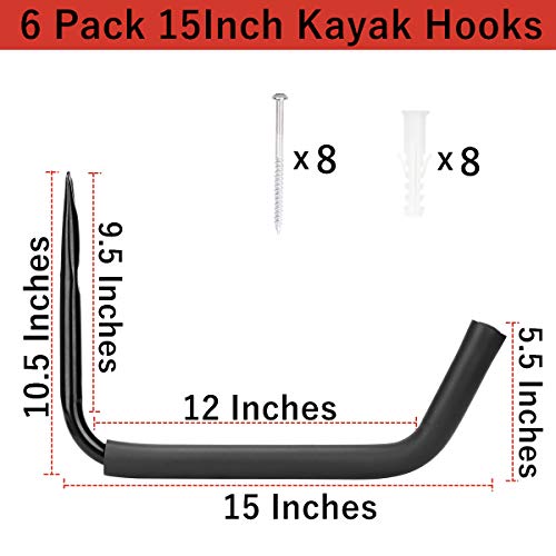 Vahodegn Garage Storage Heavy Duty Hooks, 15Inch Jumbo Arm Kayak Rack, 6 Pack Wall Mount Canoe Hangers thumb #1