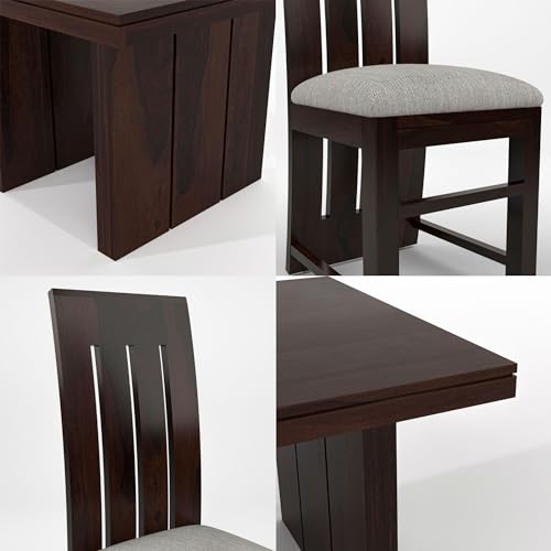 Image of Solid Sheesham Wood 6 Seater Dining Table Set with Cushioned Chairs for Dining Room | Living Room | Home & Office | Hotels Restaurant & Cafe (6 Seater, Walnut H)