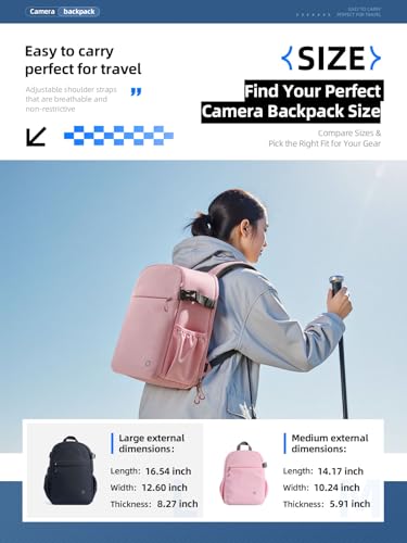 llano Mochila para Cámaras DSLR/SLR/Mirrorless,Bolsa fotográfica resistente al agua con compartimento para portátil y soporte para trípode, mochila compacta para viajes & al aire libre, 10 L, Rosa - imagen 7
