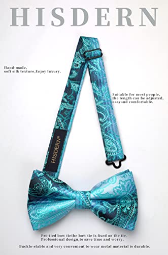 Image of HISDERN Bow Ties for Men Paisley Floral Pre-tied Bowtie Pocket Square Set Men's Formal Bow Ties Wedding Party