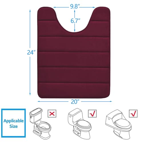 Image of Buganda Memory Foam Contour Toilet Bath Rug, U-Shaped Non Slip Absorbent Thick Soft Washable Bathroom Rugs, Floor Carpet Bath Mat for Bathroom Sink Toilet (20 inch x 24 inch, Wine Red)