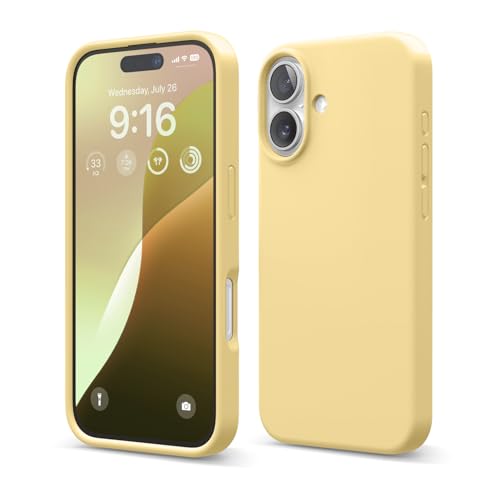 Image of elago Compatible with iPhone 16 Case, Premium Liquid Silicone Case, Full Body Protective Cover, Shockproof, Slim Phone Case, Anti-Scratch Soft Microfiber Lining, 6.1 inch (Yellow)