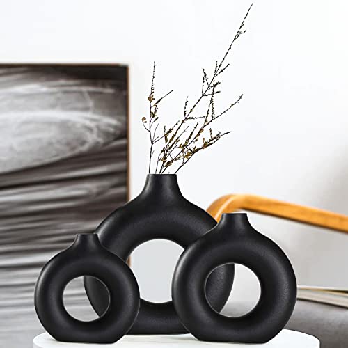 Black Ceramic Vases -for Modern Home Decor,Black Round Vase Set