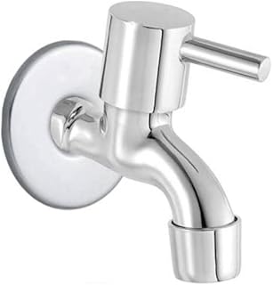 Stainless Steel Turbo Bib Cock Short Body for Bathroom, Chrome, Silver (1/2" Inch, 13mm) - Set of 1