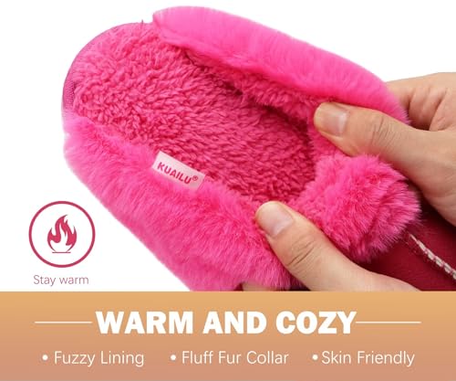 Image of KuaiLu Womens Cozy Memory Foam Slippers Ladies Fuzzy Faux Fur Lined Warm Arch Support House Shoes Slip on Comfy Winter Scuff Indoor Outdoor Rubber Hard Sole