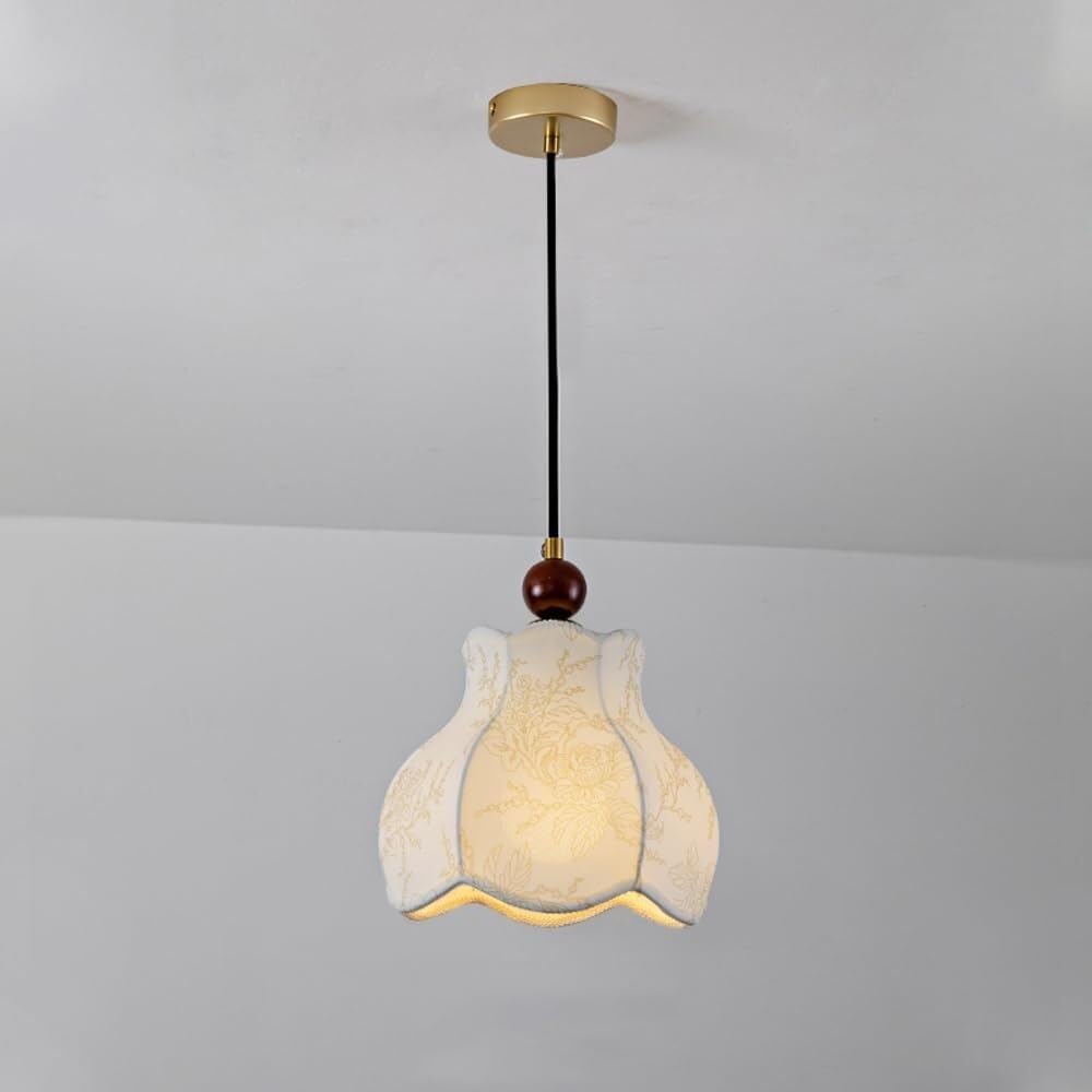 Plafonnier suspendu en bois et tissu lustre rétro réglable du milieu du siècle