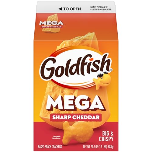 Goldfish Mega Bites Sharp Cheddar Cheese Crackers, 24.3 Oz Carton