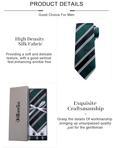 Image of DiBanGu Mens Striped Tie Silk Woven Necktie and Pocket Square Cufflinks Tie Clip Set Wedding Business Formal Gift Tie for Men