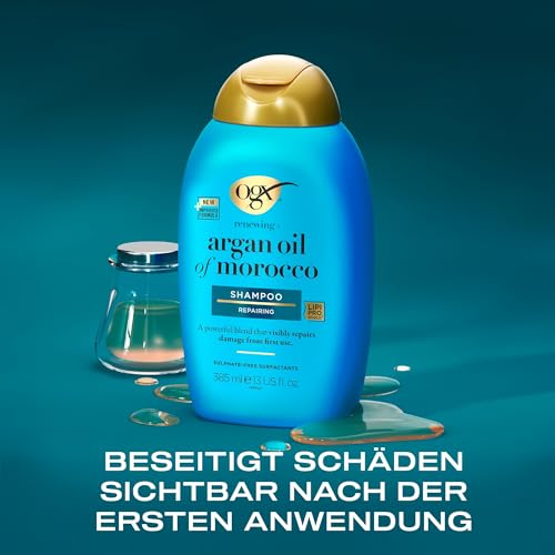 OGX Renewing Argan Oil of Morocco Shampoo (385 ml), regenerierendes Haarshampoo mit marokkanischem Arganöl, Haarpflege für trockenes Haar, ohne Sulfate & Parabene